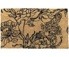 Entryways 948S Handgewebte Kokosfußmatte mit schwarzem Blumenmuster 40 x 60 cm
