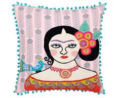 Riva Paoletti Bella Kissenbezug, Bestickt, geometrischer Hintergrund, Blaue Bommel, 100% Baumwolle, Mehrfarbig, 45 x 45 cm