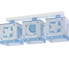 Dalber Kinder Deckenleuchte 3-Leuchten Mond und Sterne MoonLight Blau, Polypropylen, 60 W
