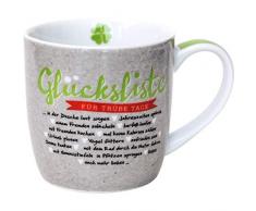 Happy Life 45733 Cappuccino-Tasse Glücksliste, Porzellan, 40 cl, mit Geschenk-Banderole, Mehrfarbig