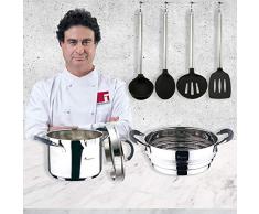 San Ignacio MasterPro Kochtopf-Set 16 cm und Dampfgarer 24 cm, Induktion, verchromt, Edelstahl