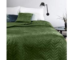 Zweiseitige Tagesdecke, Sesselschoner, Bettüberwurf, Luiz, Steppdecke, Velours, Weiche Sofadecke, Steppung, 70x160 cm, 170x210 cm, 220x240 cm, passende Kissenbezüge, 40x40 cm(Olivgrün, 170 x 210 cm)