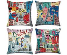 Gspirit 4 Stück Überwurf Kissenbezug Weihnachten Deko quadratisch Kissenbezug Couch Baumwolle Leinen für Wohnzimmer Sofa Bett mit unsichtbarem Reißverschluss 45,7 x 45,7 cm Urlaub