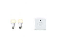 Philips Hue Bewegungssensor intelligenter Bewegungsmelder integrierter Tageslichtsensor Zubehör für Ihr Philips Hue System & Philips Hue White E27 LED Lampe Doppelpack