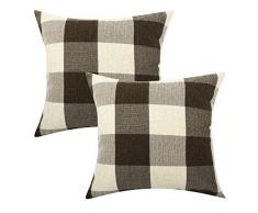 Lewondr Karierte Kissenbezug, 2 Stück Atmungsaktive Wurf Kissenhülle Kissenbezüge aus Leinen Faltenfreie Dekorative Wurfkissen für Dekokissen 45X45 cm - Kaffee