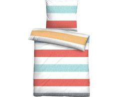 biberna 0024228 Soft-Seersucker Bettwäsche Garnitur mit Kopfkissenbezug (Baumwolle) 1x 155x200 cm + 1x 80x80 cm, rot