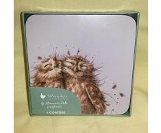 Wrendale Owl Untersetzer S/6 (s), Holz, Mehrfarbig, 10.5 x 10.5 x 0.5 cm