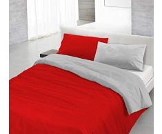 Italian Bed Linen Natural Color Doubleface Bettbezug, 100% Baumwolle, Rot/hell Grau, Einzelne