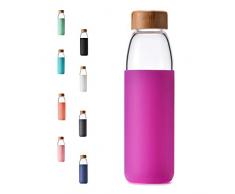 Veegoal Wasserflasche aus Borosilikatglas, mit Bambus-Deckel und Schutzhülle, 510 ml, violett