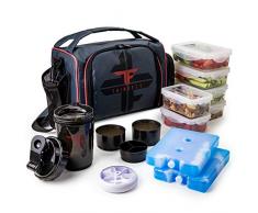 ThinkFit Isolierte Mahlzeit Prep Lunch Box mit 6 Lebensmittel Portion Control Containers - BPA-frei, wiederverwendbaren, Microwavable, Gefrierschrank Safe - Mit Shaker Cup, Tablettenbox (rot)