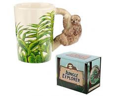 Puckator Faultier Tasse mit 3D Faultier am Henkel weiß, Bedruckt, 100% Keramik, in Geschenkverpackung.