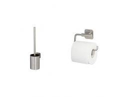 Tiger Colar Toilettenbürste zum Kleben, WC-Garnitur aus gebürstetem Edelstahl mit integrierter Klebefolie zur Montage ohne Bohren + Colar Toilettenpapierhalter ohne Deckel, Edelstahl gebürstet