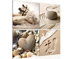 Bilder Feng Shui Strand Wandbild Vlies - Leinwand Bild XXL Format Wandbilder Wohnzimmer Wohnung Deko Kunstdrucke 60 x 60 cm Braun 4 Teilig - MADE IN GERMANY - Fertig zum Aufhängen 504244a