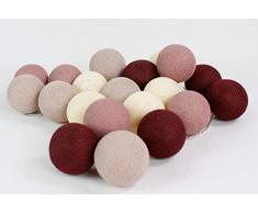 Cotton Ball Lights Rosen-garten 20 LED Lichterkette mit USB Anschluss, Baumwolle, eierschale - matt-rosa - alt rosa - dunkelrot