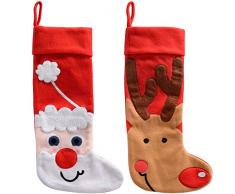 WeRChristmas Schneemann und Rentier Weihnachtsstrumpf Dekoration, Stoff, Mehrfarbig, 48 cm, Set von 2