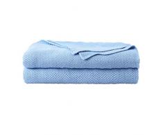 PiccoCasa Kuscheldecke Wohndecken 100% Baumwolle Sofadecke Wolldecke pflegeleicht gesund super warme Sofaüberwurf oder Wohnzimmer Decke Hellblau 130x150cm
