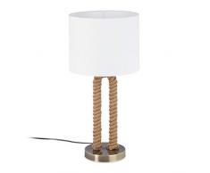 Relaxdays, weiß/braun Tischlampe Tau, runder Lampenschirm, maritime Taulampe, E27, Nachttischlampe, HxD: 52 x 25 cm
