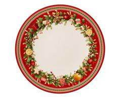 Villeroy & Boch Winter Bakery Delight Speiseteller, 27 cm, Premium Porzellan, Weiß/Rot