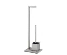 Wenko Stand WC-Garnitur Granit, Ständer für Toilettenpapier, Toilettenbürste, WC-Papierhalter in Stein-Optik, stehender Rollenhalter inkl.Bürste, rostfreier Edelstahl, 23 x 73,5 x 19,5 cm, grau-silber