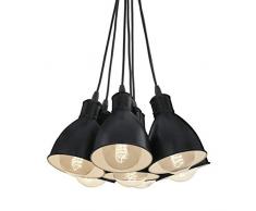 EGLO Pendellampe Priddy, 7 flammige Vintage Pendelleuchte im Industrial Design, Retro Hängelampe aus Stahl, Farbe: Schwarz, weiß, Fassung: E27