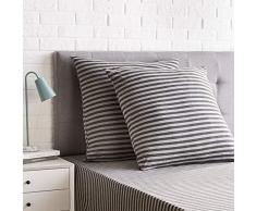 AmazonBasics - Kissenbezüge, Jersey, 2er-Pack, gestreift, 65 x 65 cm, Dunkelgrau