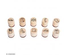 Rayher Hobby 68099000 Set 10 Mini-Holzstempel Plan, 2,5cm, 2cmø, Motive rund ums Planen und Erinnern, zum Gestalten von Alben, Kalendern… Motivstempel