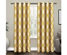 Exklusive Home Vorhänge Medaillon gewebt Verdunkelung Ösenschal 2 Stück Sundress Yellow 52 x 96