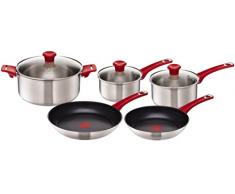 Tefal H801S5 Topf-Set, Jamie Oliver Mainstream Pfannen und Topf-Set, 5-teilig antihaftversiegelt, Starterset, Edelstahl, rot