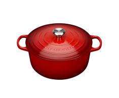 Le Creuset Signature Gusseisen-Bräter mit Deckel, Ø 24 cm, Rund, Für alle Herdarten und Induktion geeignet, Volumen: 4,2 l, Kirschrot