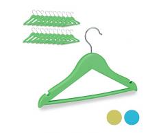 Relaxdays Kleiderbügel Kinder, 20er Set, 360° drehbarer Haken, Kerben, mit Hosenstange, Jungen & Mädchen, Holz, grün