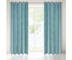 Eurofirany Vorhang Samt Velvet Seegrün 8 Ösen 1 Stk. Edel Gardine Elegant Glatt Einfarbig Weich Wohnzimmer Schlafzimmer Lounge, Polyester, 140X250 cm