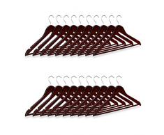 Relaxdays Kleiderbügel Set Holz, 20er Pack Garderobenbügel, Hemden & Hosen, 360° drehbar, Bügel HxB 23 x 44 cm, braun