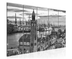 Bilder Stadt Hamburg Wandbild 150 x 60 cm Vlies - Leinwand Bild XXL Format Wandbilder Wohnzimmer Wohnung Deko Kunstdrucke Weiß 5 Teilig - MADE IN GERMANY - Fertig zum Aufhängen 603056c