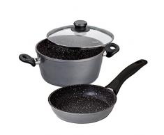 STONELINE® Kochgeschirr-Set, 3-teilig, mit Glasdeckel, induktionsgeeignet