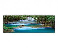 Panoramabild auf Leinwand und Keilrahmen 150x50cm Thailand Wald Wasserfall Wildbach Natur