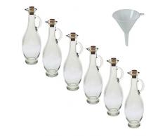 Viva Haushaltswaren - 6 x Glasflasche 500 ml mit Korkverschluss & Henkel, formschönes Gläser Set als Ölflasche, Schnapsflasche & Likörflasche etc. verwendbar (inkl. Trichter Ø 9,5 cm)