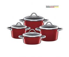 Silit Vitaliano Rosso Topfset 4-teilig, Töpfe mit Glasdeckek, Induktionstöpfe, Silargan Funktionskeramik, Topf Induktion, Auslaufmodell, rot