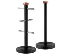 TOWER Linear Handtuch Pole und Becherbaum Set, Edelstahl, Rose Gold/schwarz, 15 x 15 x 36,5 cm