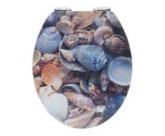 WENKO WC-Sitz Muschel mit 3D-Effekt - Toilettensitz, 38 x 44,5 cm, mehrfarbig, Absenkautomatik, MDF