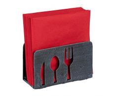 Relaxdays Serviettenhalter, für 33x33 Servietten, schwer, mit Besteck Motiv, Gusseisen, Gastro, Serviettenständer, grau