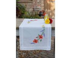 Vervaco PN-0166929 Blumen und Lavendel Bedruckter Tischläufer Stickset, Baumwolle, mehrfarbig, ca. 40 x 100 cm / 16 x 40