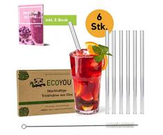 EcoYou® Glas Strohhalme 6er Set + Reinigungsbürste & Smoothie Rezepte Plastikfreie Trinkhalme 21,5 cm wiederverwendbar Zero Waste Mehrweg Straw