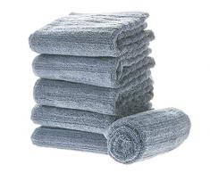 iDesign 6er-Set Handtücher, kleines Handtuch mit Streifenstruktur aus Baumwolle, weiches und saugfähiges Handtuch Set mit Aufhänger für Waschbecken und Gäste-WC, rauchblau