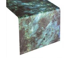 Eurofirany Tischdecke Tischläufer Samt Marble Tischdekoration Tischband Tischtuch Velvet Edel Elegant 1 STK, Türkis + Schwarz, 35 x 140 cm