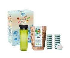 shuyao teekultur Starterbox Tea to Go Thermobecher mit integriertem Teesieb + 5x3 Loser Bio Tee ohne Koffein, Grün, 32 cm