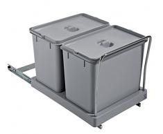 ELLETIPI Tower PA710 Mülleimer Mülltrennung, ausziehbar für Base, Kunststoff und Metall, Grau, 34 x 46 x 36 cm