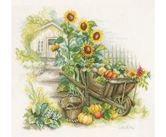 Lanarte PN-0007988 Schubkarre und Sonnenblumen Zählmuster Kreuzstichset, Baumwolle, mehrfarbig, ca. 43 x 37 cm / 17,2 x 14,8