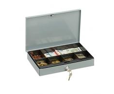 Relaxdays Abschließbare Geldkassette, Flache Kasse mit Münzfach, 2 Schlüssel, Geldzählkassette HxBxT: 5x30x20 cm, grau