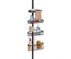 InterDesign York Teleskop Duschregal | mit Handtuchhalter und Haken | hochwertige Duschablage ohne Bohren | vierfacher Duschkorb für mehr Stauraum | Metall bronze lackiert