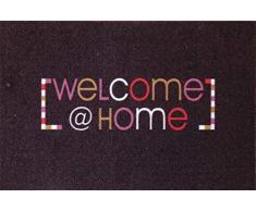 oKu-Tex Fußmatte | Schmutzfangmatte | Deco-Style Entrance | Welcome @ Home | bunt Aufdruck | für innen | Eingangsbereich / Haustür / Treppenhaus | rutschfest | 40x60 cm